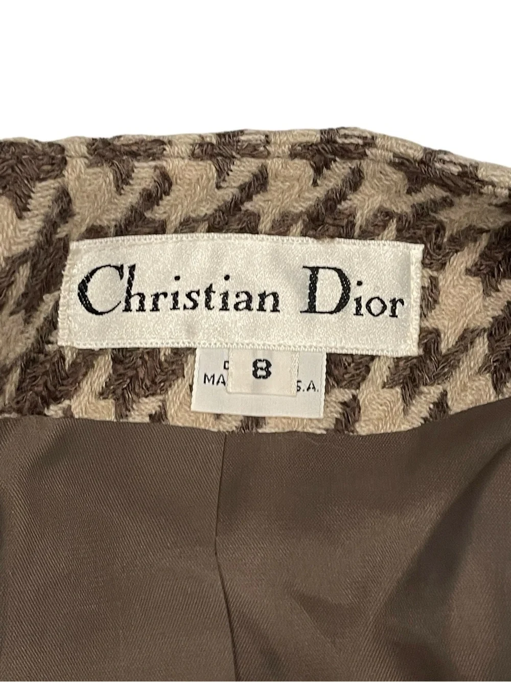 VINTAGE CHRISTIAN DIOR BROWN CHECK HOUNDSTOOTH BLAZER JACKET 8